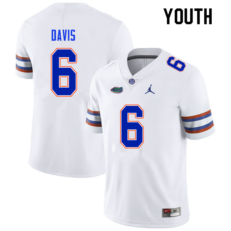 Youth #6 Shawn Davis Florida Gators College Football Jerseys Sale-White - Click Image to Close
